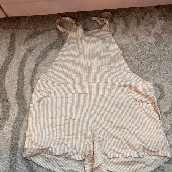 Plus Size 2X Torrid Beige Linen Striped Overall - Picture 1 of 11